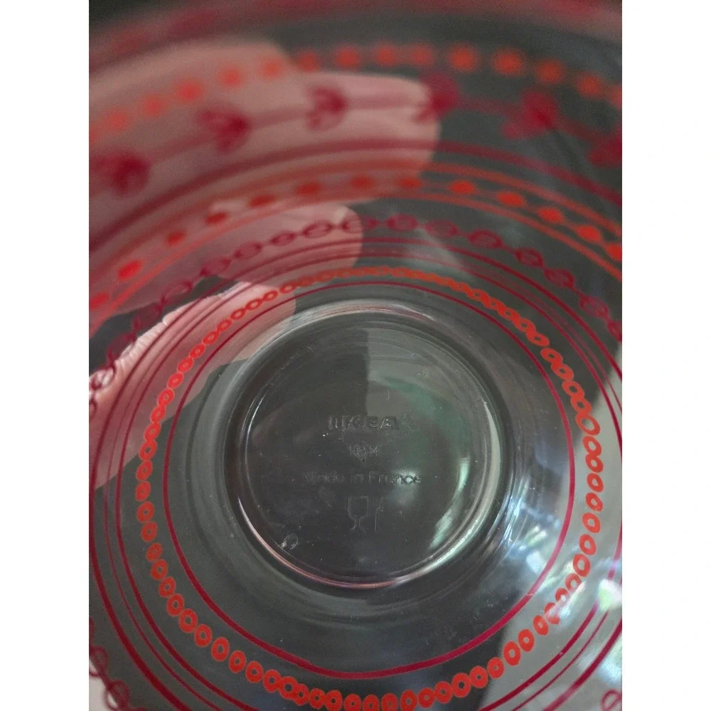IKEA Glass Bowls Set of 5 Red Orange Pattern Made in France Small Stackable 4.5